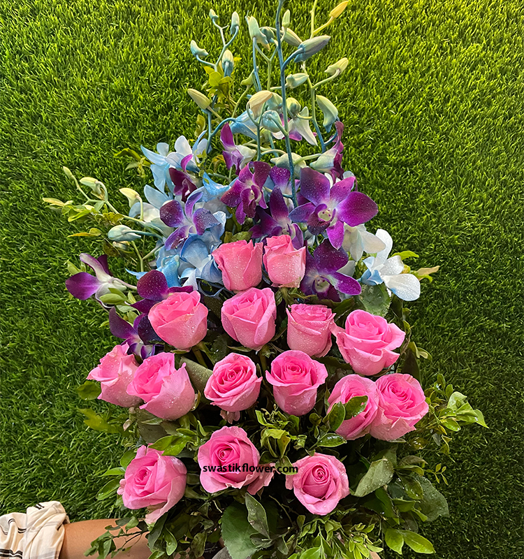 Pink Roses & Orchids Arrangements