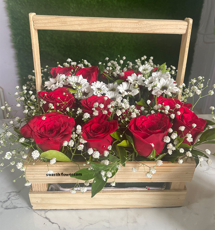 Red Roses With White Button Shevanti