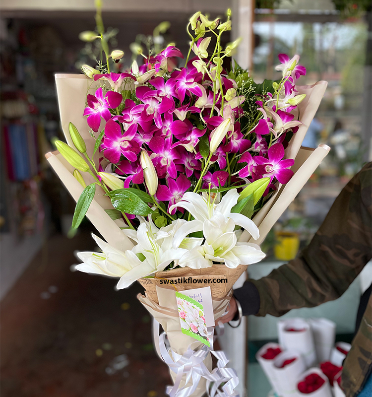 Royal Orchids & White Lilly’s Bouquet