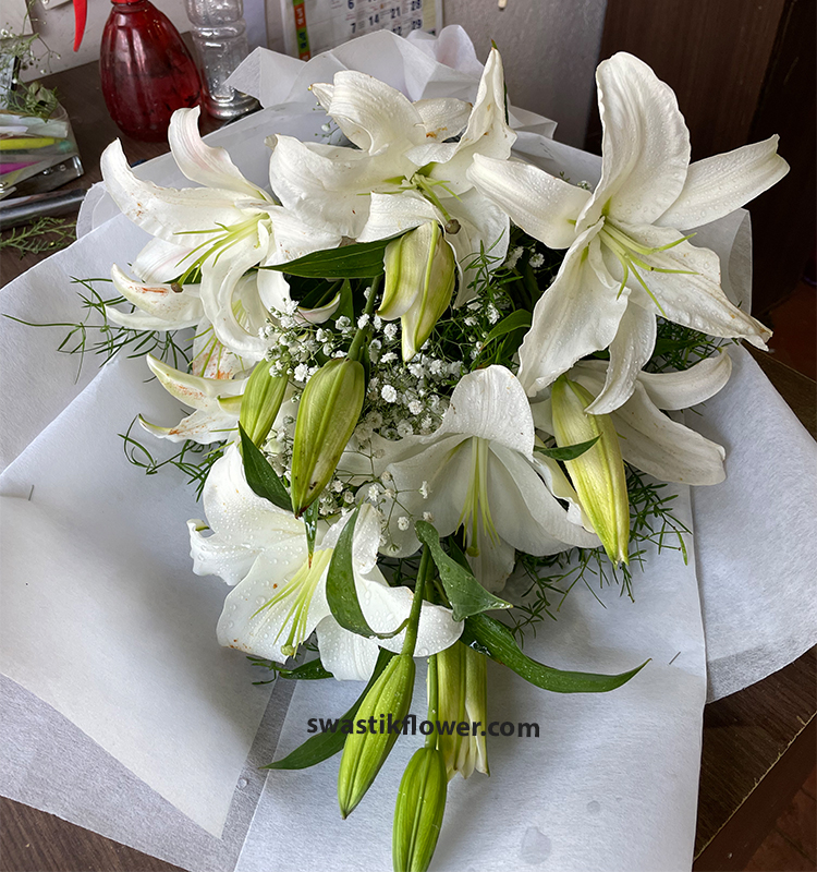 Serene White Oriental Lillie’s Bouquet