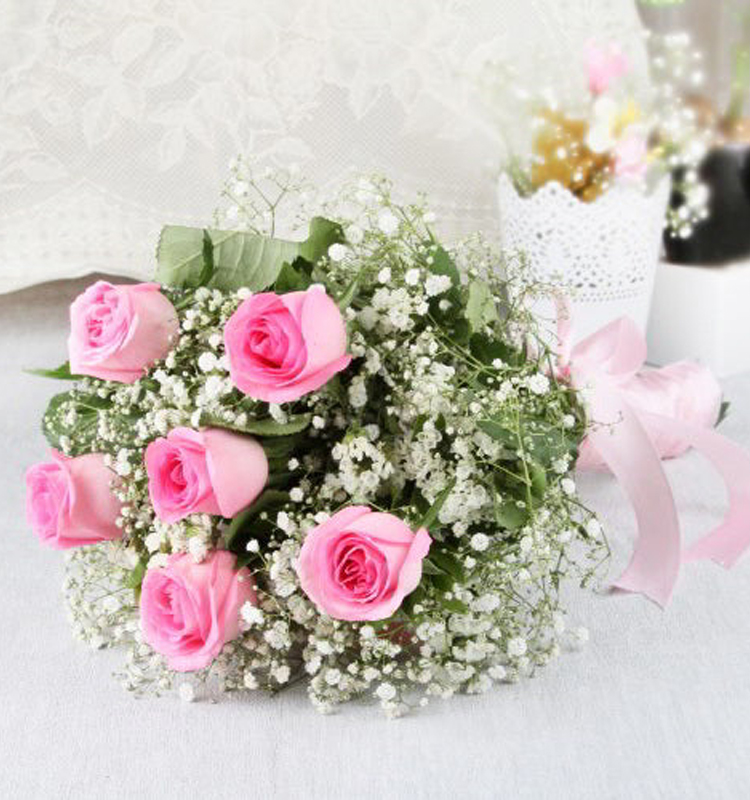 6 Pink Roses Bouquet