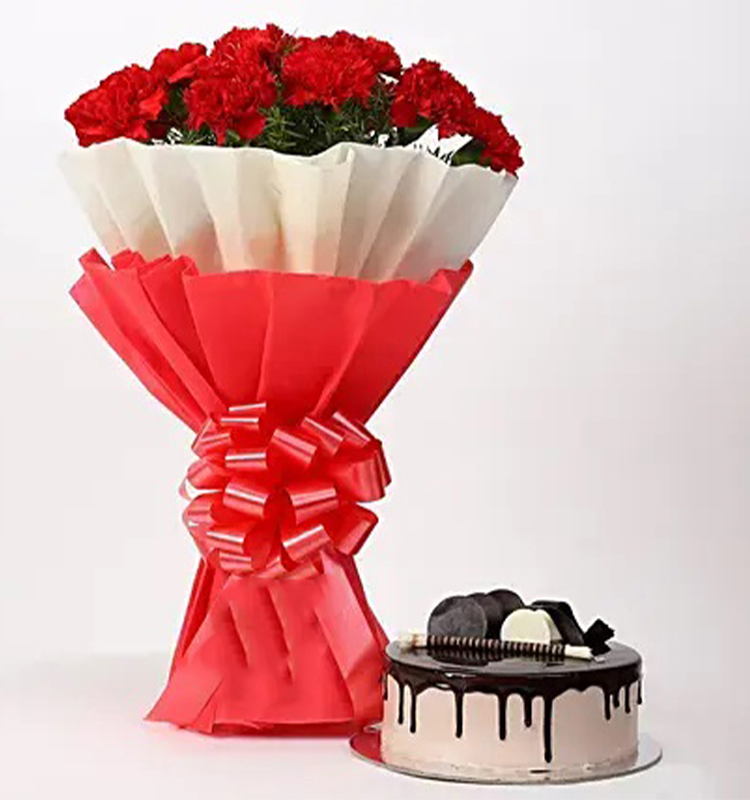 12 Red Carnations Chocolate Cake Combo