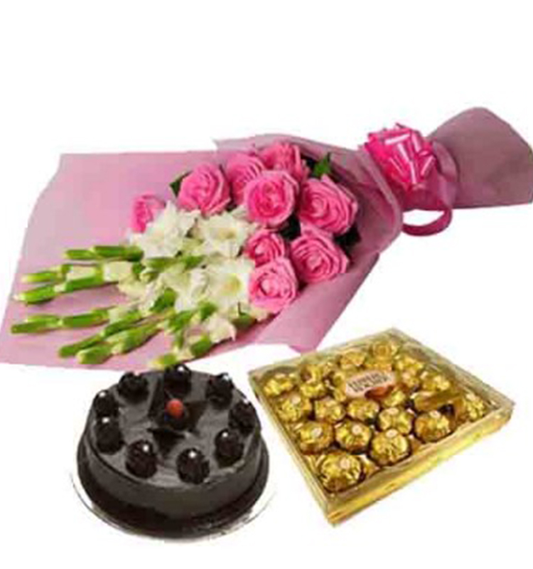 Pink Roses, Gladioli, & Chocolate Delight Combo