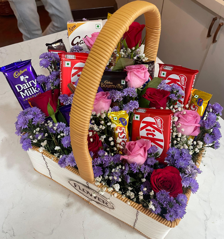 Elegant Floral & Chocolate Gift Basket
